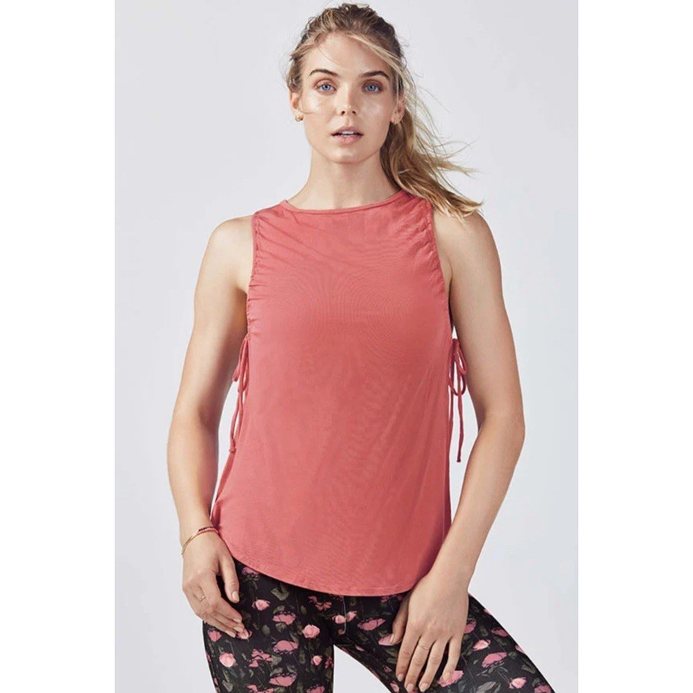 Fabletics KAYA TANK TOP Convertible Drape Terracotta Ruched Side Tie Red Pink